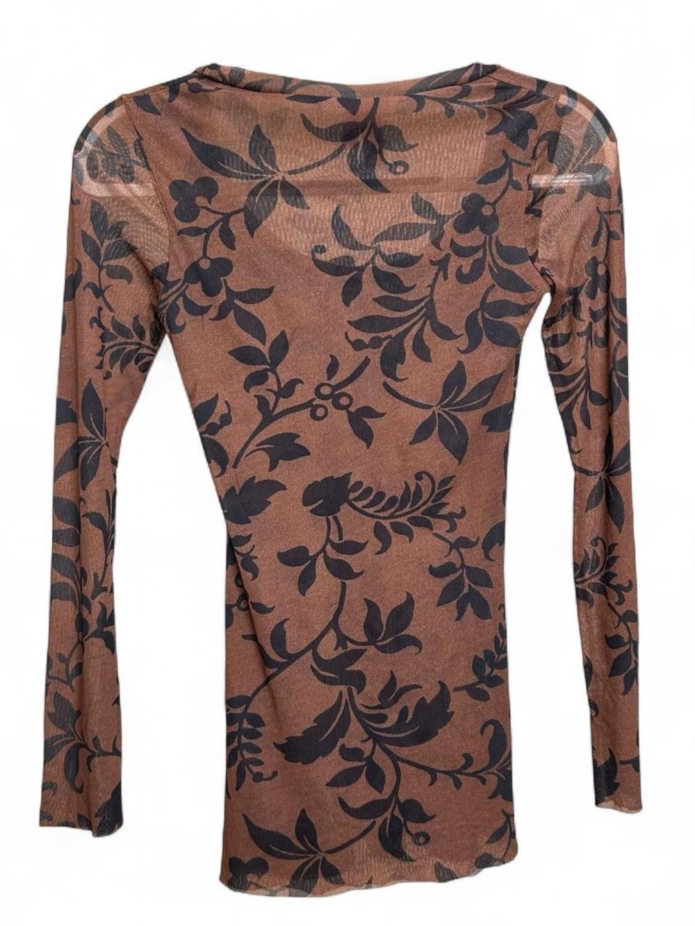 Vintage Y2K Sweet Pea Brown and Black Floral Mesh Long Sleeve - Picture 3 of 5